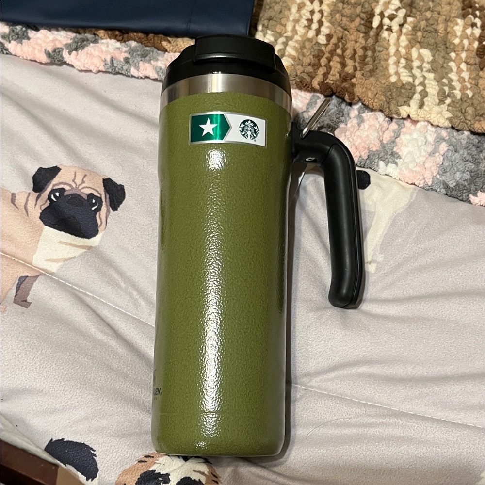 NWT Starbucks + STANLEY Olive Green Travel Tumbler with Black Handle